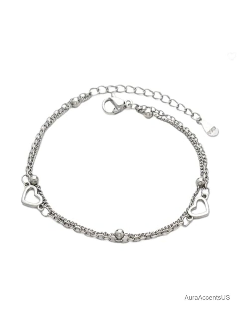 Double Layer Heart Bracelet White Gold Plated Chain Link Wrist